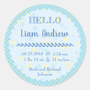 Personalized Blue Polka Dot N’ Stars Classic Round Sticker