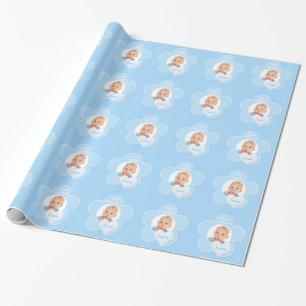 Personalized Blue Polka Dots Photo Wrapping Paper