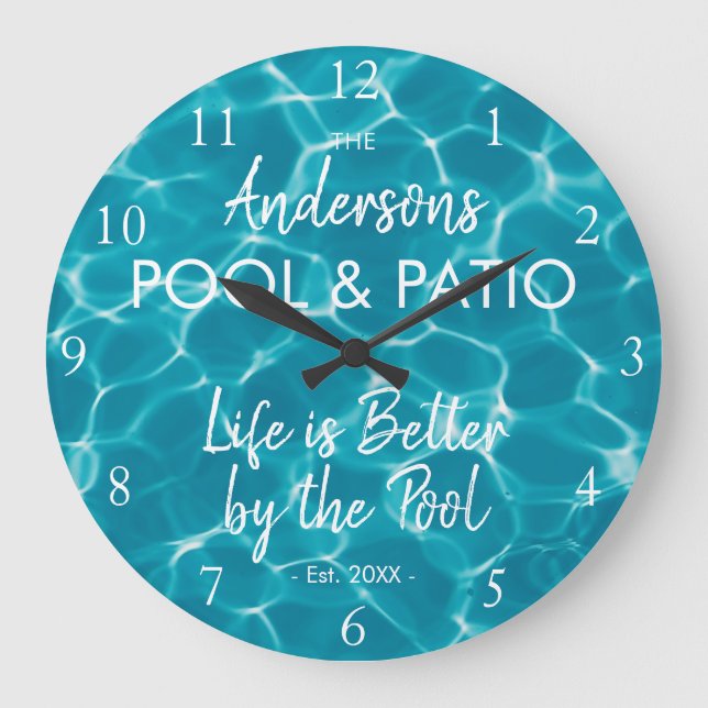 Personalized Blue Pool Water Welcome to our Pool Large Clock (Front)
