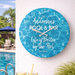 Personalized Blue Pool Water Welcome to our Pool Large Clock