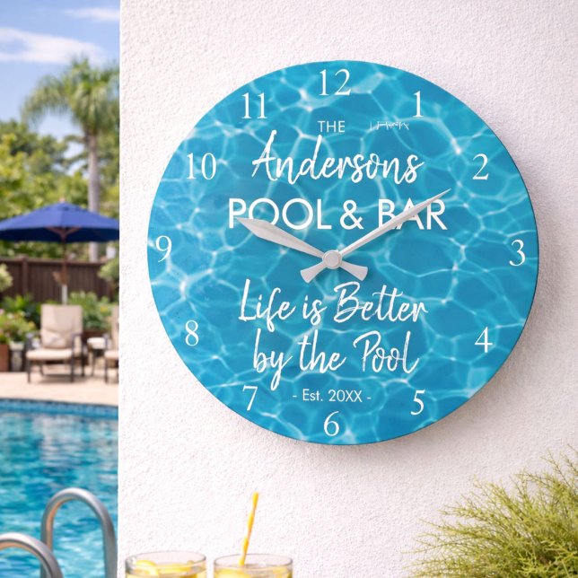 Personalized Blue Pool Water Welcome to our Pool Large Clock (Creator Uploaded)
