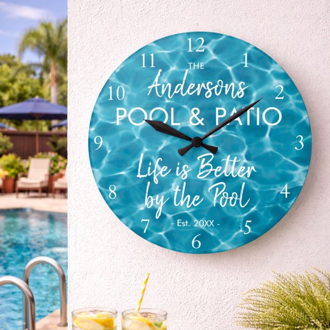 Personalized Blue Pool Water Welcome to our Pool Large Clock (Creator Uploaded)