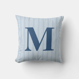 Personalized Blue Preppy Striped Monogram Initial Throw Pillow
