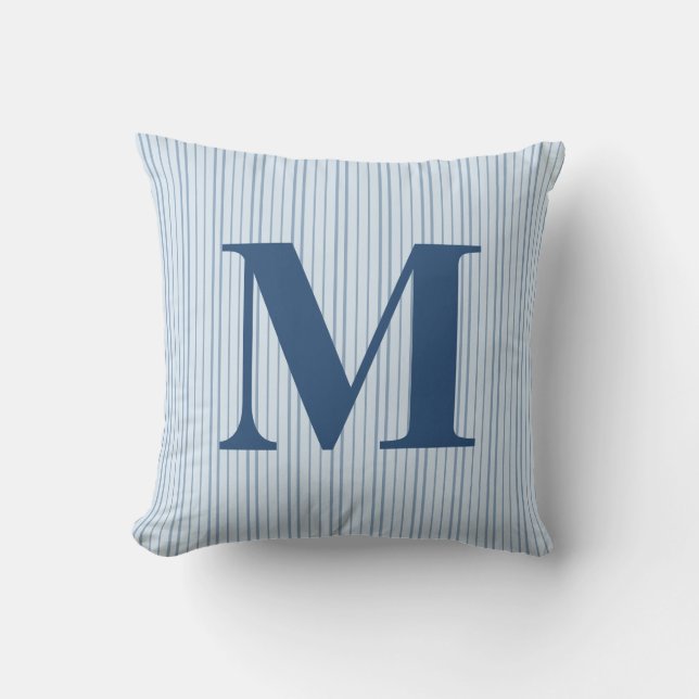 Personalized Blue Preppy Striped Monogram Initial Throw Pillow (Front)