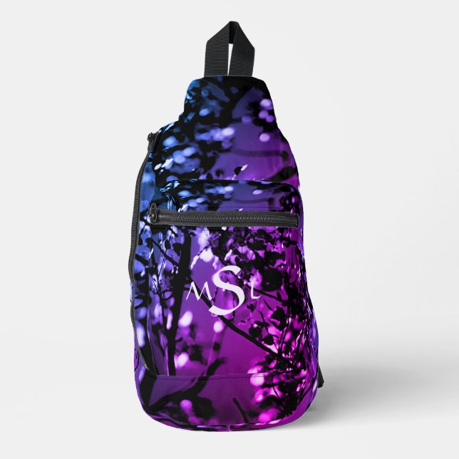 Personalized Blue/Purple Abstract Botanical Sling Bag (Front)