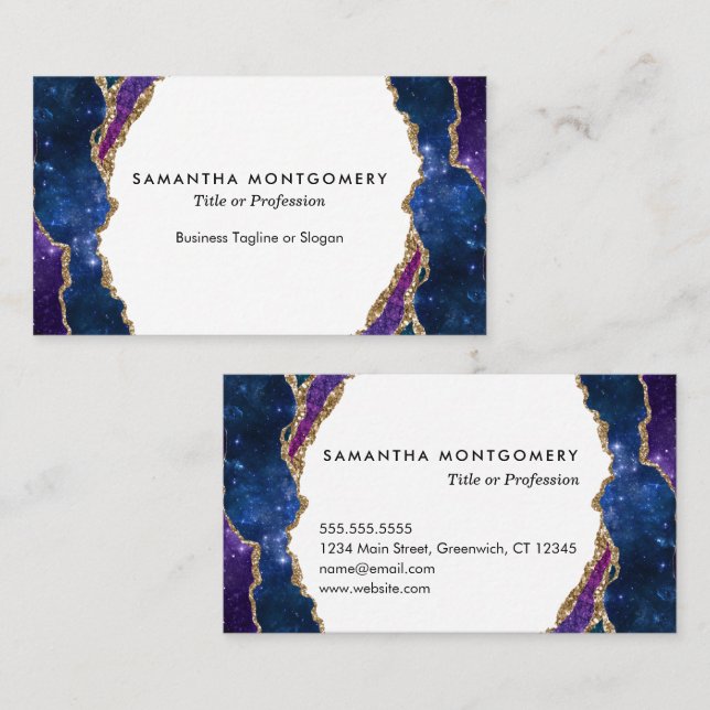 Personalized Blue Purple Aqua Gold Veins Agate Business Card (Front/Back)