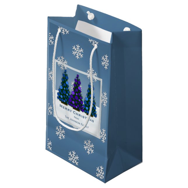 Personalized Blue & Purple Christmas Tree Gift Bag (Front Angled)