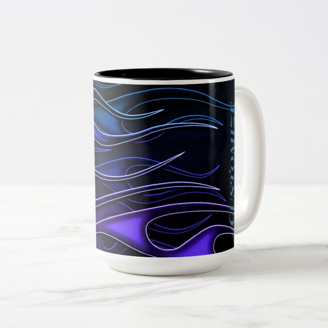 Personalized Blue & Purple Flames Two-Tone Coffee Mug (Front Right)