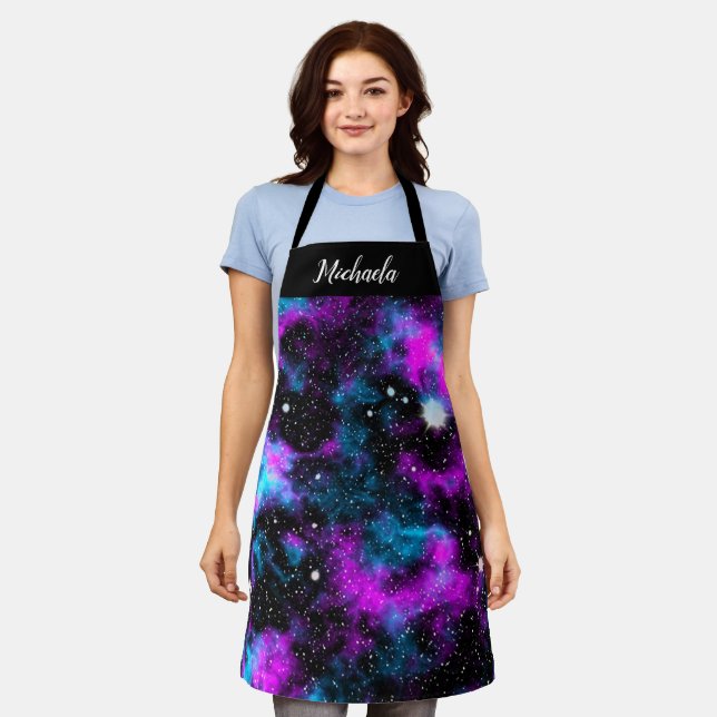 Personalized Blue Purple Galaxy Cosmos Apron (Worn)
