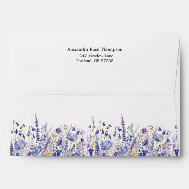 Personalized Blue Purple Wildflower Watercolor Envelope (Back (Top Flap))