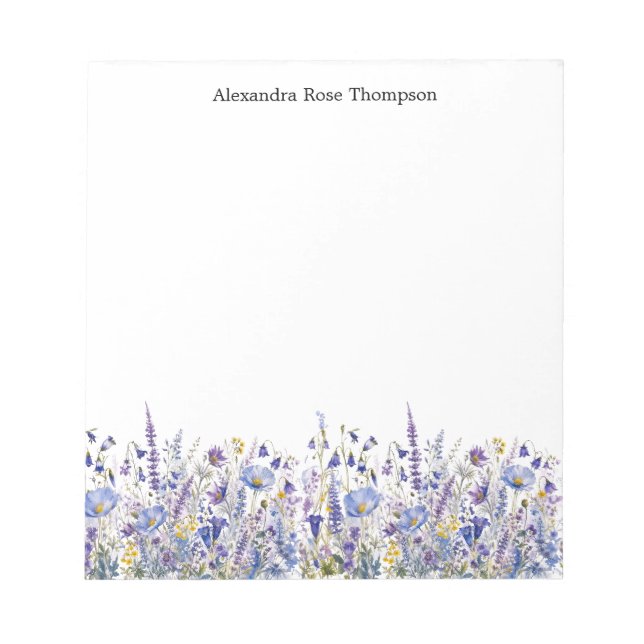 Personalized Blue Purple Wildflower Watercolor  Notepad (Front)