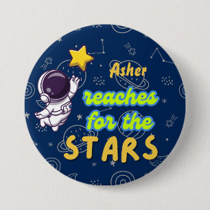 Personalized Blue Reach for the Stars Affirmation 3 Inch Round Button