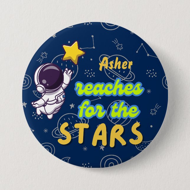Personalized Blue Reach for the Stars Affirmation 3 Inch Round Button (Front)
