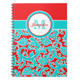 Personalized Blue Red White Damask Notebook