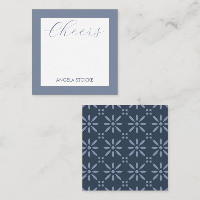 Personalized Blue Retro Flower Card (Front/Back)