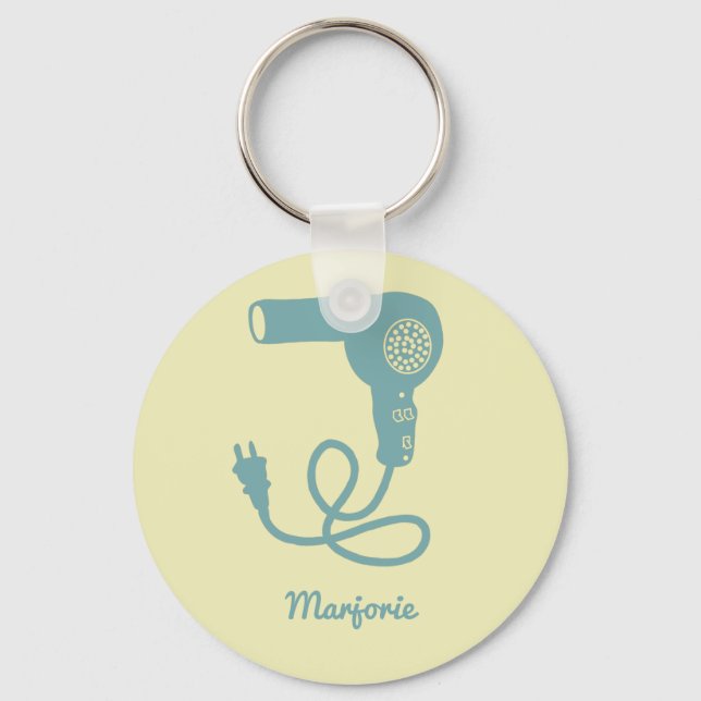 Personalized Blue Retro Hairdryer Blow Dryer Keychain (Front)