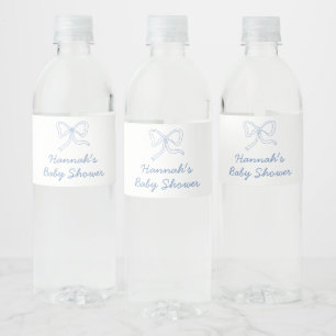 Personalized Blue Ribbon Coquette Bow Baby Shower Water Bottle Label