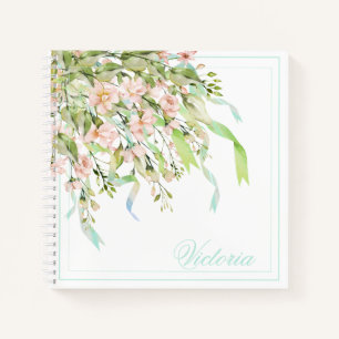 Personalized Blue Ribbons Greenery Elegant Name No Notebook