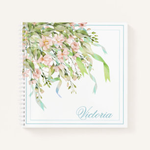 Personalized Blue Ribbons Greenery Elegant Name Notebook