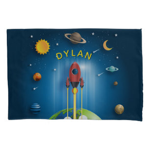 Personalized Blue Rocket Ship Boy's Pillowcase