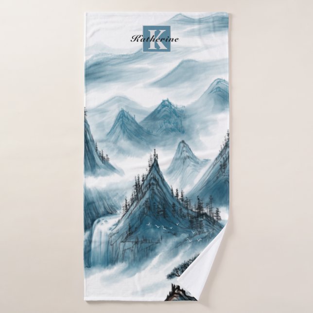 Personalized Blue Rolling Mountain View Bath Towel (Bath Towel)