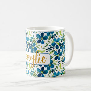 Personalized Blue Sage Watercolor Floral  Coffee Mug