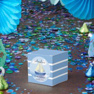 Personalized Blue Sailboat Baby Shower Favor Box