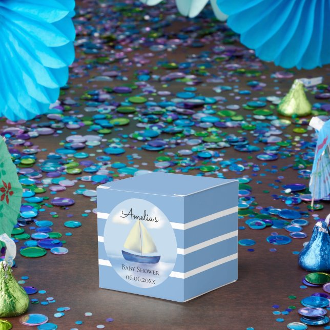 Personalized Blue Sailboat Baby Shower Favor Box (Party)