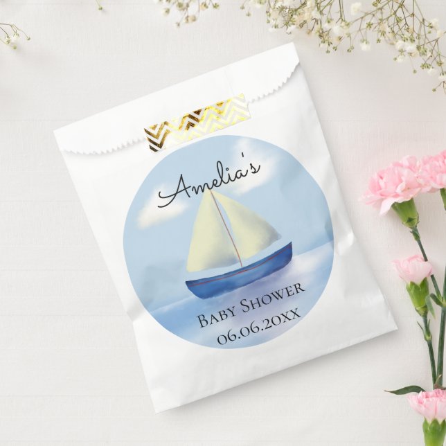 Personalized Blue Sailboat Baby Shower Favour Bag (Sealed)