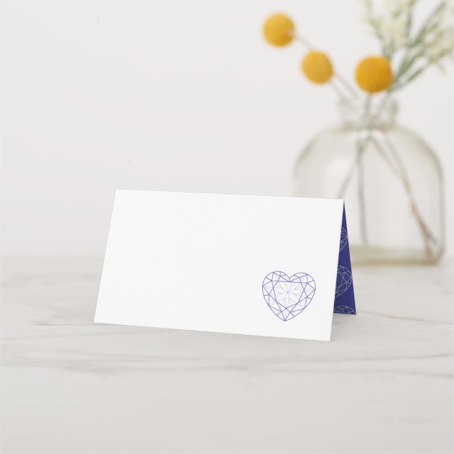 Personalized blue sapphire heart place guest place card (Front)