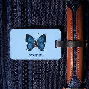 Personalized Blue Sapphire Peacock Royal Butterfly Luggage Tag