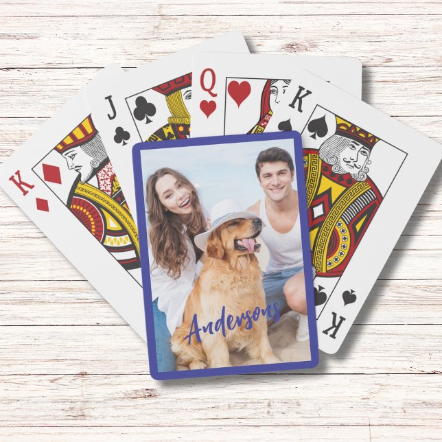 Personalized Blue Script Photo  Playing Cards (Creator Uploaded)