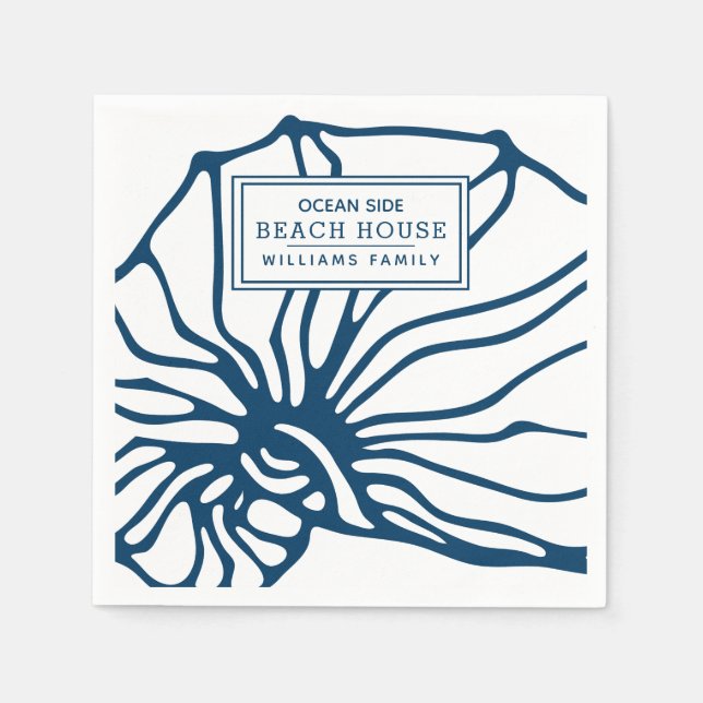 Personalized Blue Seashell Pattern - Beach House Napkin (Front)