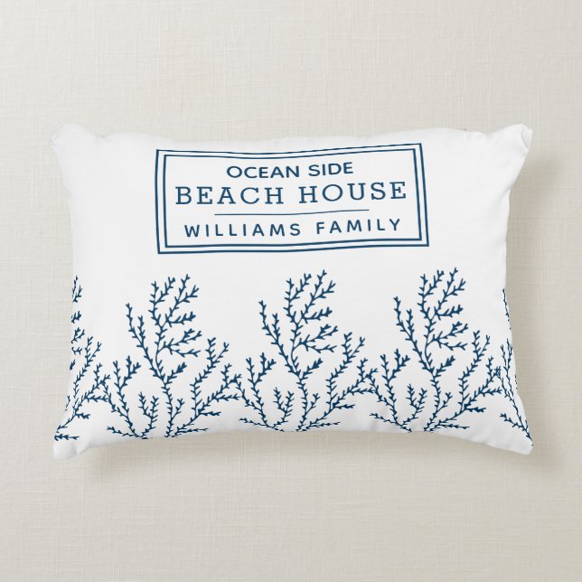 Personalized Blue Seaweed Pattern - Beach House Accent Pillow (Front)