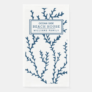 Personalized Blue Seaweed Pattern - Beach House Napkin