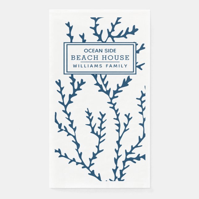 Personalized Blue Seaweed Pattern - Beach House  Napkin (Front)