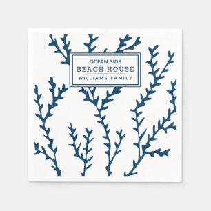 Personalized Blue Seaweed Pattern - Beach House Napkin