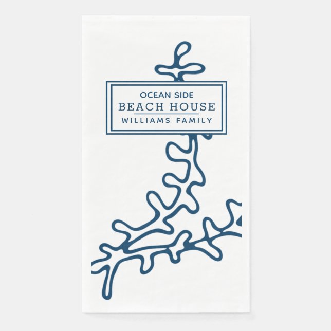 Personalized Blue Seaweed Pattern - Beach House Napkin (Front)