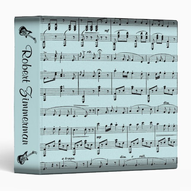 Personalized Blue Sheet Music With Guitar Binder (Front/Spine)