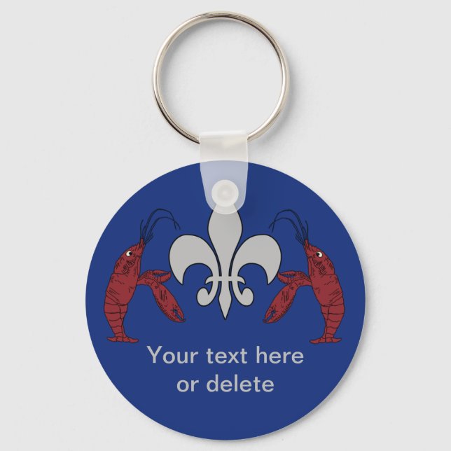 Personalized Blue Silver Crawfish Fleur de Lis Keychain (Front)