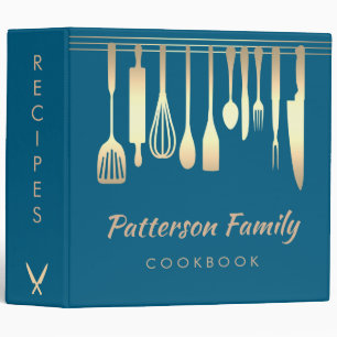 Personalized Blue Silver Family Recipe Cookbook 3  Binder