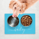 Personalized Blue Simple Script Name Dog Food Laminated Place Mat<br><div class="desc">Personalized baby blue script simple dog placemat with the name of your pet for the food and water feeding bowls. Customize it by changing the background or font colours and style.</div>