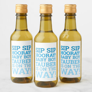 Personalized Blue Sip Sip Hooray Baby Boy Shower  Wine Label