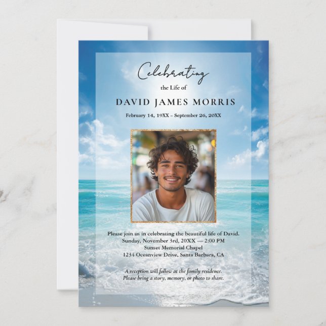 Personalized Blue Sky Funeral Invitation (Devant)