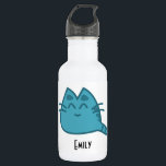 Personalized Blue Smiling Kitty Cat 532 Ml Water Bottle<br><div class="desc">A cute cartoon drawing of a blue smiling kitty cat personalize with your own name.</div>