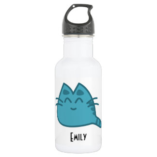 Personalized Blue Smiling Kitty Cat 532 Ml Water Bottle