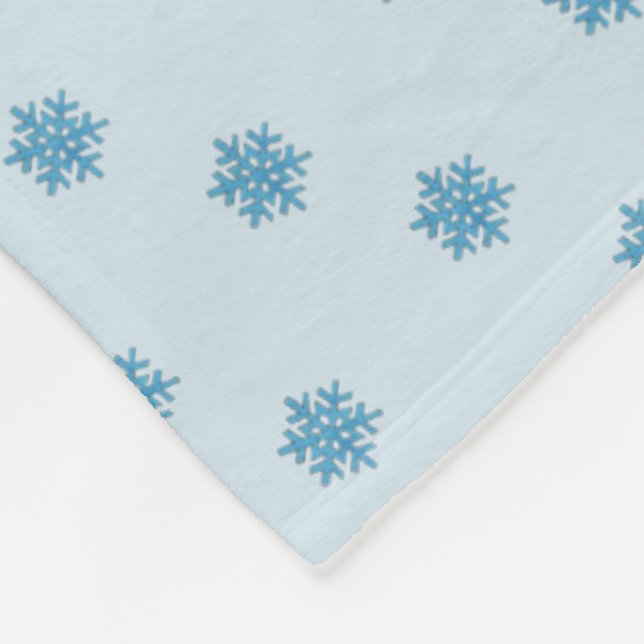 Personalized Blue Snow Snowflake Winter Holiday Fleece Blanket (Corner)