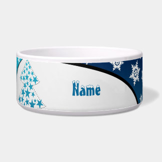 Personalized Blue Snowflake Pet Bowl