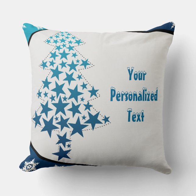 Personalized Blue Snowflake Throw Pillow (Front)