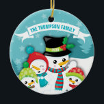 Personalized Blue Snowman Family Christmas Ceramic Ornament<br><div class="desc">Personalized Blue Snowman Family Christmas Ceramic Ornament.   Great gift for a family of 4. Add family Name and the year.</div>